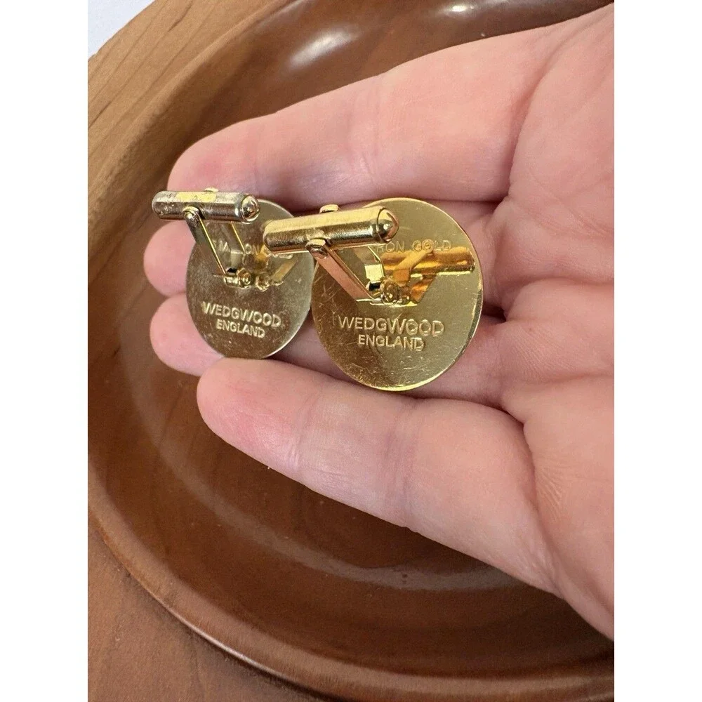 Wedgewood Sailing Ship Cufflinks 5 Micron Gold Plated Jasperware England Classic